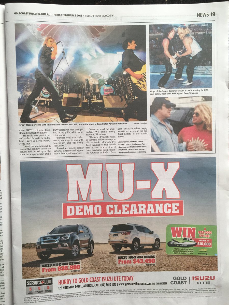 TRAF_BAND's tweet photo. Great story on #jeffreyhoad from #therichandfamousband in today’s @GCBulletin see them live tomorrow @UTSSConcerts https://t.co/cLBU4FNxWN
