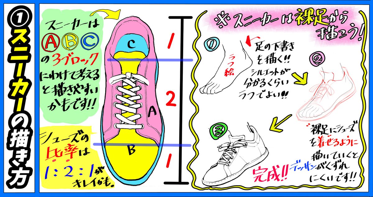 吉村拓也 イラスト講座 Twitterissa イラスト初心者 でも描ける スニーカー の描き方 難しいシルエットと構造が 4ページ で簡単におぼえられる 靴の描き方完全マニュアル 靴が苦手な人は試してね T Co Pcaiceqtze Twitter