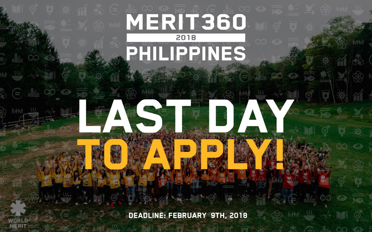 LAST DAY TO APPLY!

Merit360 is the largest call to tackle the United Nation's Sustainable Development Goals. This year, we are having our first round of the program in Philippines!

Learn more about it and apply here: bit.ly/APPLYMERIT360

RT to help us to reach changemakers!