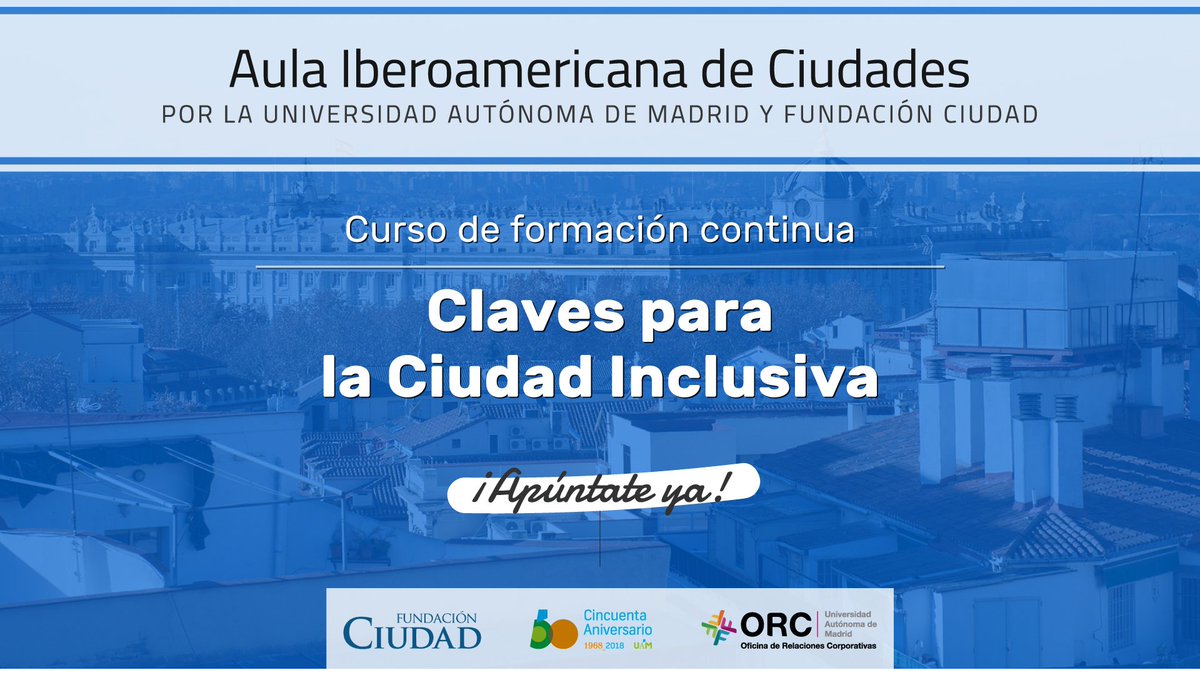 fuam_uam's tweet photo. Forma parte del 1er #curso del #AulaiberoamericanaCiudades 'Claves para la Ciudad Inclusiva' 🏢🏫🏘️ #ciudades #cursoUAM @CiudadFundacion 📝Más información e inscripciones➡️https://t.co/iTHsV2wjMX https://t.co/JtEBSwQiok
