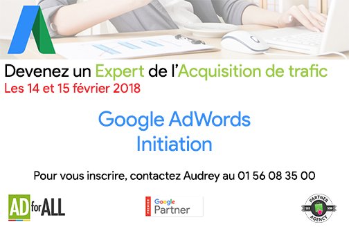 Deux jours de #formation #google #adwords pour devenir expert de l'acquisition de trafic et générer plus de visites sur votre site.  Infos et inscriptions au 01 56 08 35 00 - adforall.com/contact