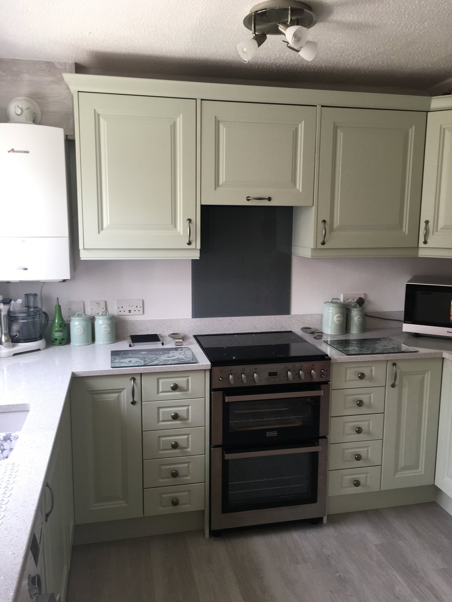 This solid timber #Jefferson soft mint kitchen has recently been designed and installed by our team. With #compacLactea #quartz #Neff appliances #dresser #pullout #wireworks @Kitchen_Stori
