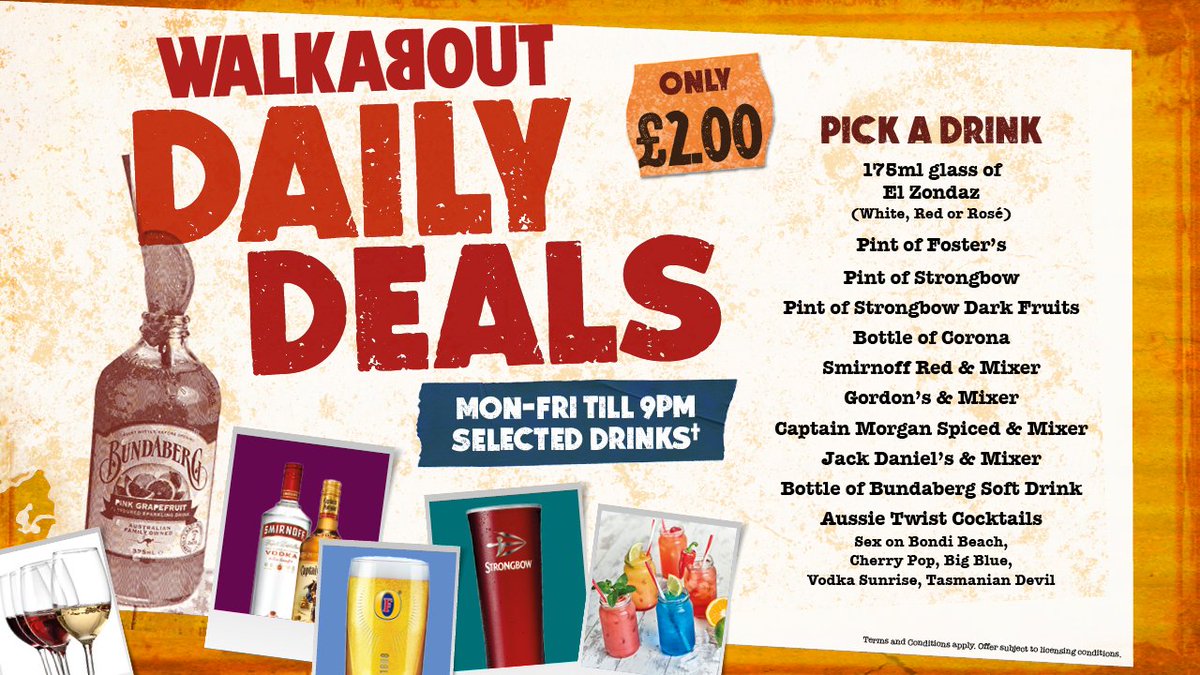 WalkaboutSophie's tweet photo. Check out these Daily Deals available at Walkabout Monday-Friday until 9pm #drinkdeals #dailydeals #walkabout #hanley https://t.co/EOqzWZurnI