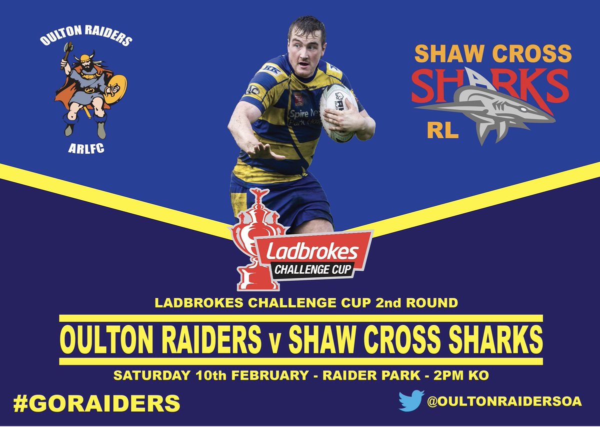 OultonRaidersOA's tweet photo. Please RT @PeterSmithYEP @OfficialNCL @yorkshirepost @SGilly82 @512_dan @Ryanjamesyork @andywillo13 @JackWakka1 @Ryan5Hall @SharksOA @newsjobsinfo @Ladbrokes @TheChallengeCup @TheRFL @tomegan96 @DomBeav13 @robstan91 @dannymacs1991 @danyelson05 @crucky92 @L_Dibber #GoRaiders 💙💛 https://t.co/vmLaKcQzEU