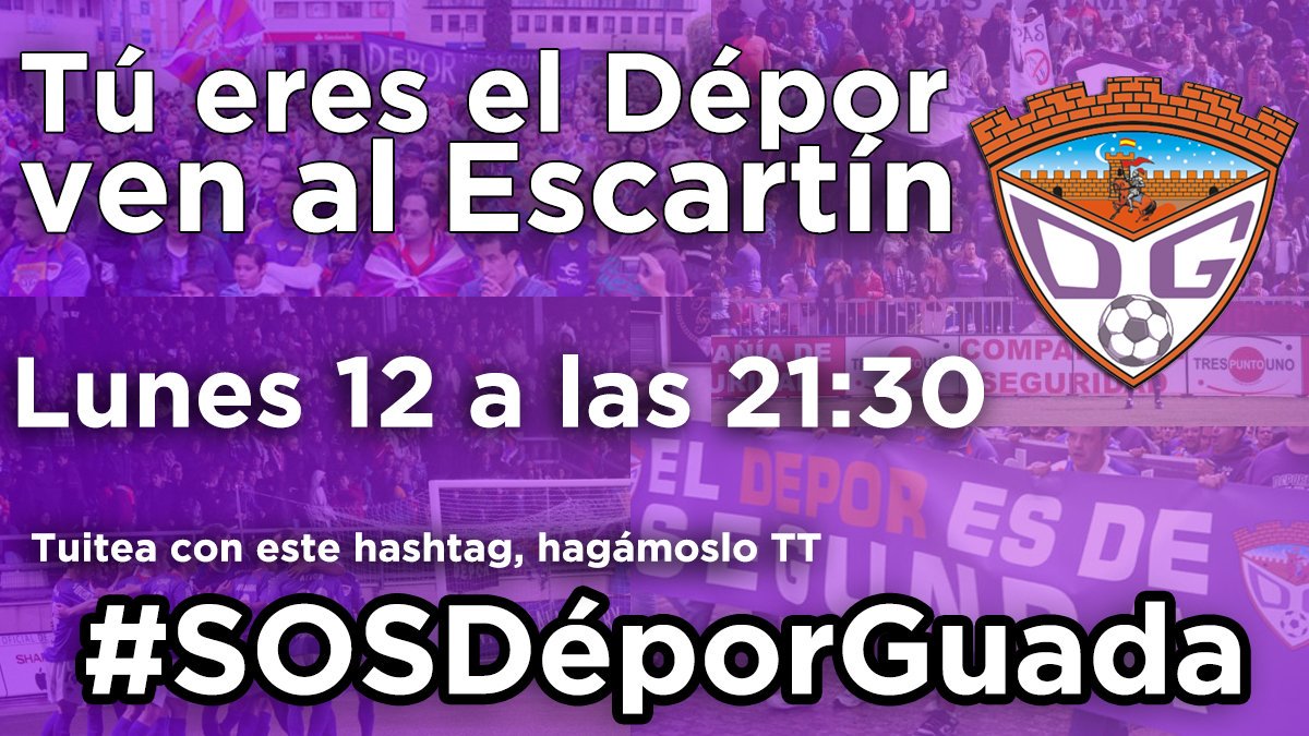 📣📣📣Este lunes 12 a las 21:30 vamos a por el TT #SOSDeporGuada
Por favor, difusión y RT📣📣📣