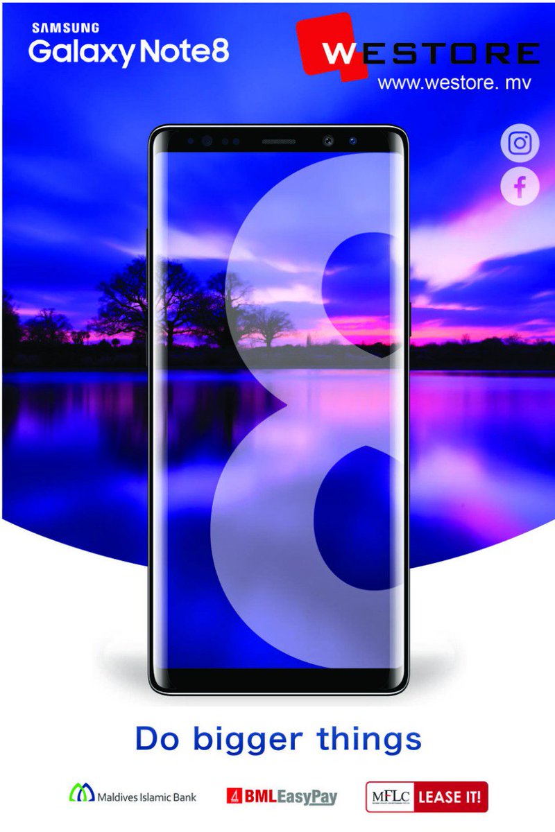 WestoreM's tweet photo. Bigger things happen  when you use
#Samsung #note8  
lease it through #MFLC #MIB  In cheapest price in town 
#westore hama aguheyo
 @abdullaarashid @ADKHospital
 @OoredooMaldives @adhy_007 @MDP_T12 @sunbrk https://t.co/tbUOjwyaD2