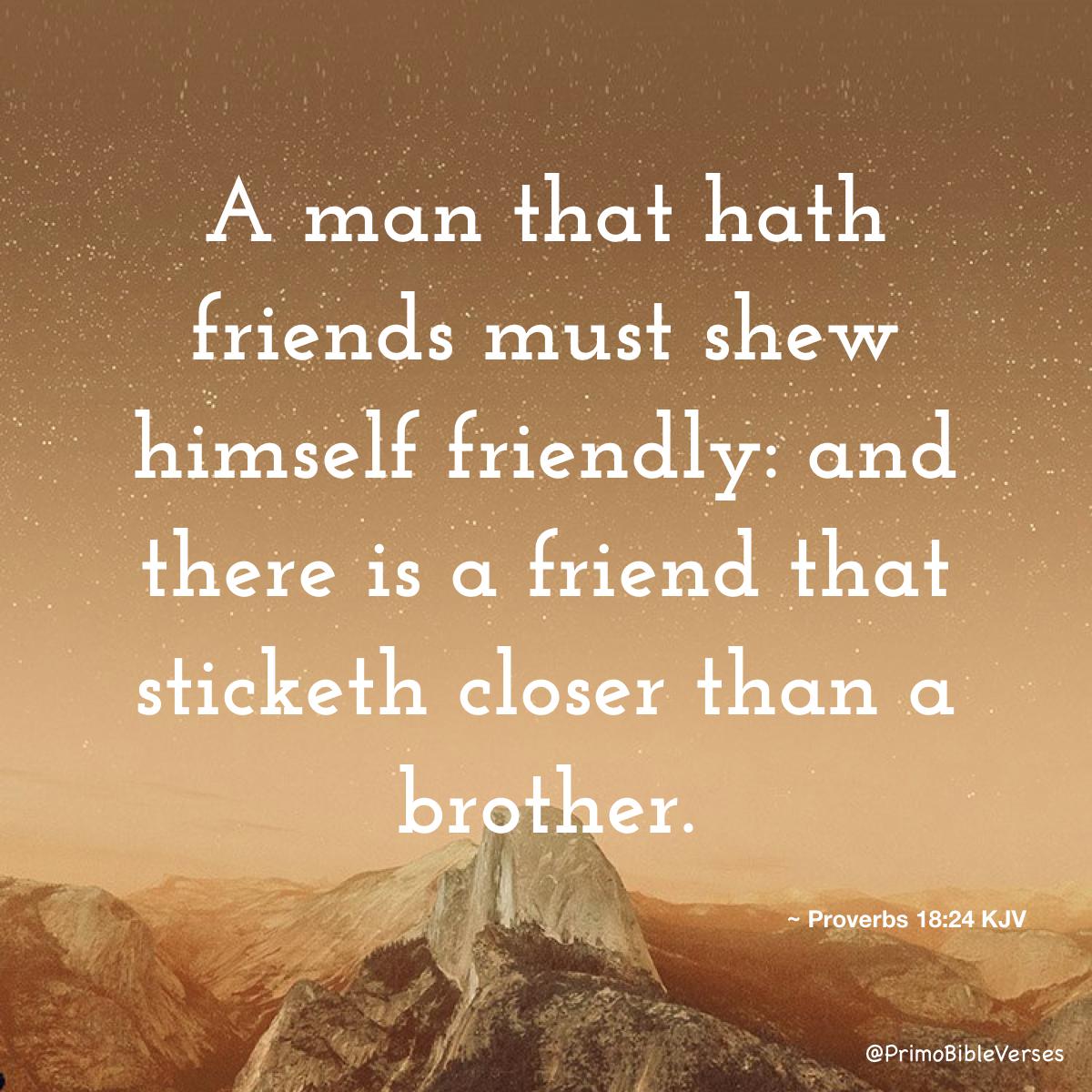 Proverbs 18:24 A man that hath friends must shew himself friendly: And  there is a friend that sticketh closer than a brother., King James Version  (KJV)