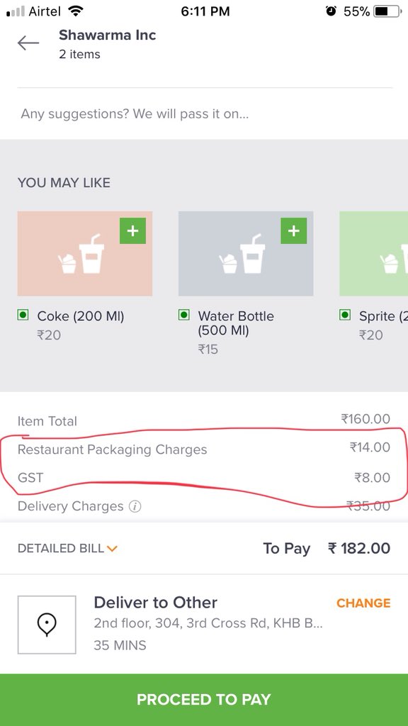 barun88888's tweet photo. Hey @swiggy_in why is restaurant packing charges higher then the restaurant and other delivery apps? Also why is the gst charged over the menu price. @ZomatoIN doesn’t charge gst for the same order https://t.co/tIy9Jyaz8j