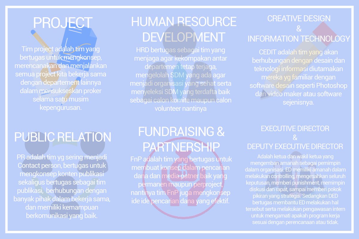 iyointng's tweet photo. Public Relation (PR)
.
Tim PR adalah tim yg sering menjadi contact person, bertugas untuk mengkonsep konten publikasi sekaligus bertugas sebagai tim komunikator, berkaitan dengan banyak pihak dalam bekerja sama, dan memiliki kemampuan berkomunikasi yang baik. . https://t.co/5zL2HOWUxP