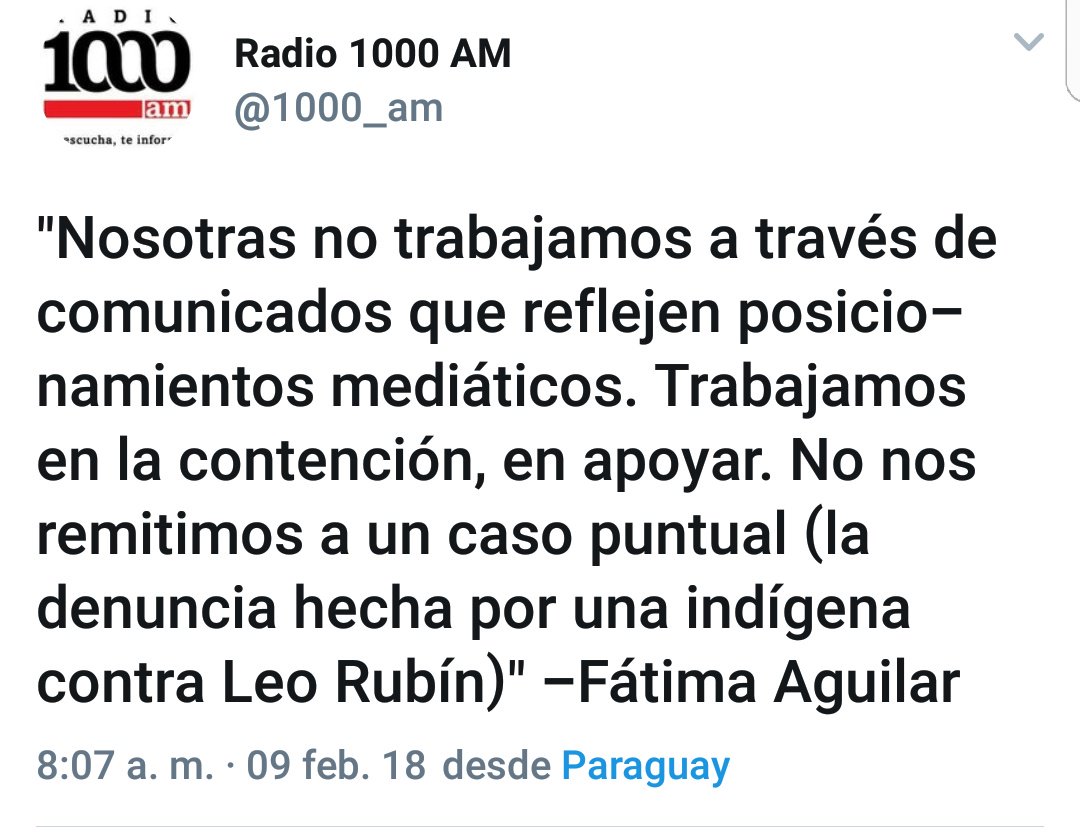escuelazurda's tweet photo. -Buen día, usted es?
+Fátima de la Organización de MUJERES Campesinas e INDÍGENAS

-Acompañarán a la INDÍGENA que realizó la denuncia contra Leo?
+Eso es mediático, no nos remitimos a un caso puntual..

-Pero sí cada año recuerdan a Arrom y Martí
+Ehh los DDHH chau! Tu tu tuuuu.. https://t.co/2MSHneRXK1