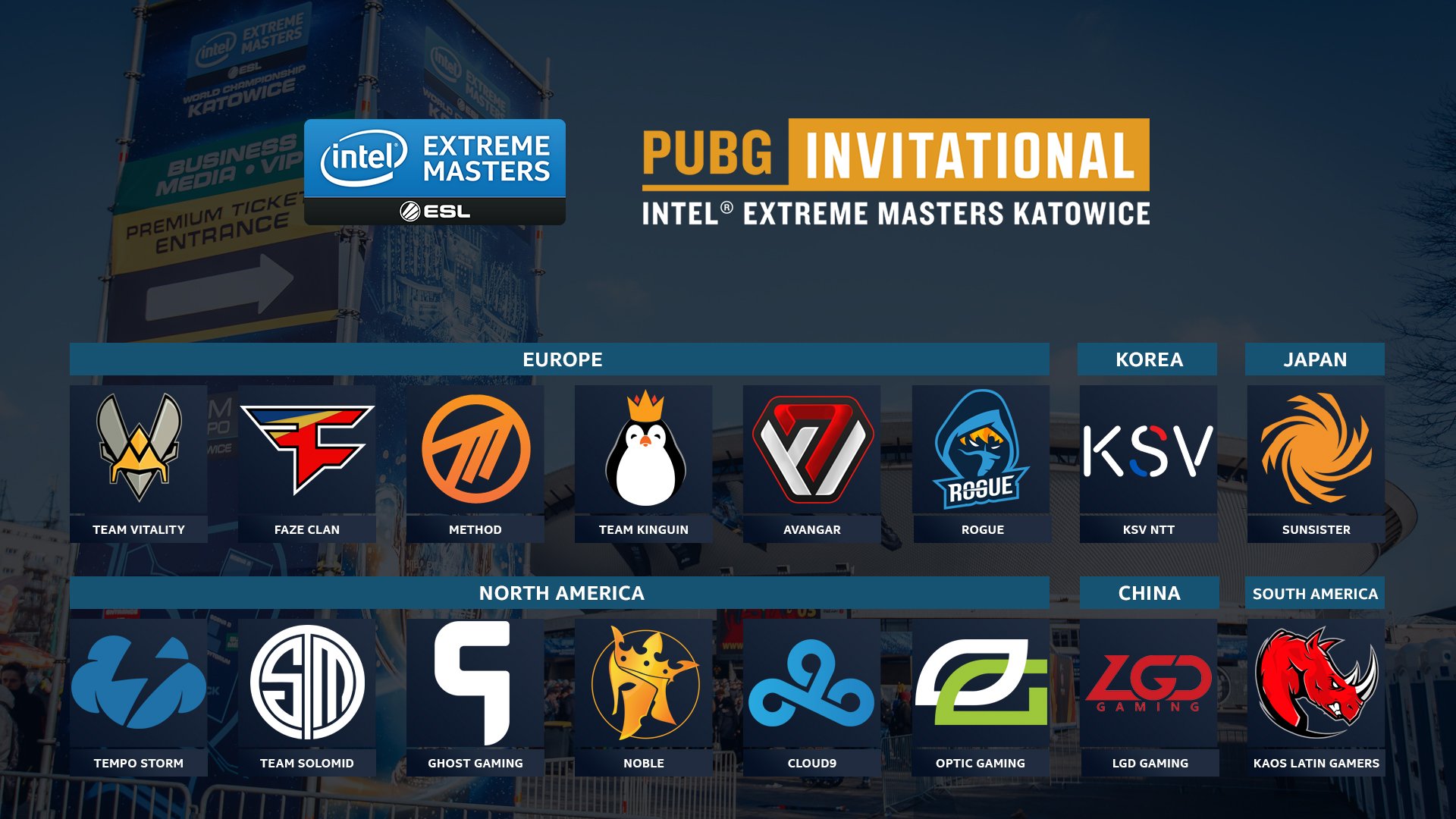 Los 16 participantes en el torneo de PUBG de la IEM Katowice 2018