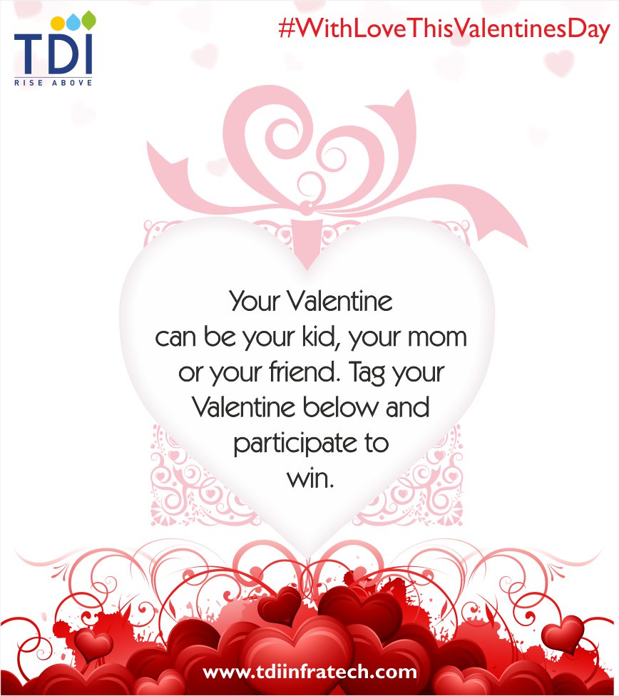 TDIInfratech's tweet photo. #WithLoveThisValentinesDay
Here comes the next opportunity to win exciting gifts. Spread the joy of love and happiness. Tag your Valentine's and get a chance to win exciting prizes.

#ValentinesDay #Love #Happiness #Prizes #Gifts #Tag #TDIInfratech #TDI #RiseAbove #RealEstate https://t.co/cfmPMDfYoN