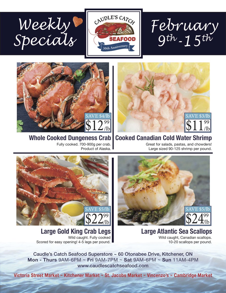CaudlesCatch's tweet image. Check out our #flyer for #specials running all week, including our #weeklong #Superspecial of #Icelandic #Cod for only $11.99/lb! 

Visit @VSM_market, @VincenzosTweet, #CambridgeFarmersMarket, #KitchenerFarmersMarket, @stjacobsmarket, Superstore or online store for these deals.