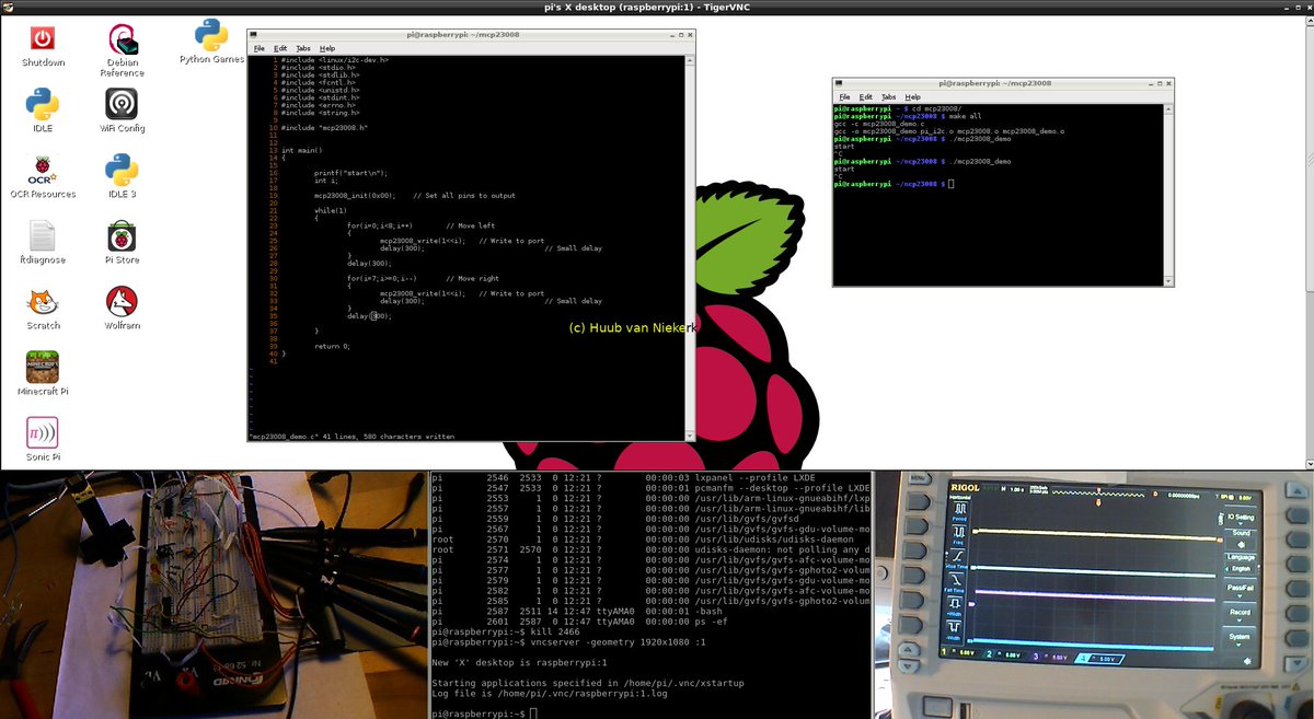 hvniekerk's tweet image. Blog 257 @ niekerha.home.xs4all.nl: pictures &amp;amp; Youtube (bit.ly/25oeKKH) videos on #fischertechnik #robotics as well as #RaspberryPi1 &amp;amp; #RaspberryPi2. Picture: Screenshot of my RaspberryPi1 running Raspbian Linux with SPI on ADC and introducing I2C control.