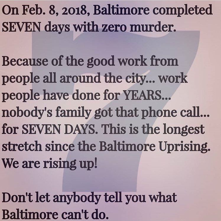 Serps's tweet photo. Baltimore did this! BIG love to @BmoreCeasefire and everyone working for years to lift up the people of Baltimore. #BaltimorePeaceChallenge #DontBeNumb #Another7 https://t.co/m2cGpYx7NB