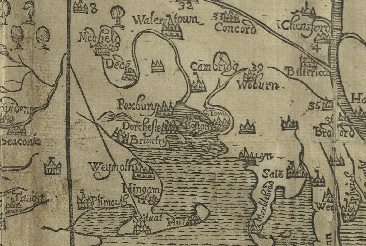 Jay_Moschella's tweet photo. John Foster's "Map of New-England" -- first map printed and published in British North America. Issued in William Hubbard's Narrative of the troubles with the Indians in New-England. Boston: Foster, 1677. BPL call no. G.365.62 https://t.co/f9DC5h87xJ