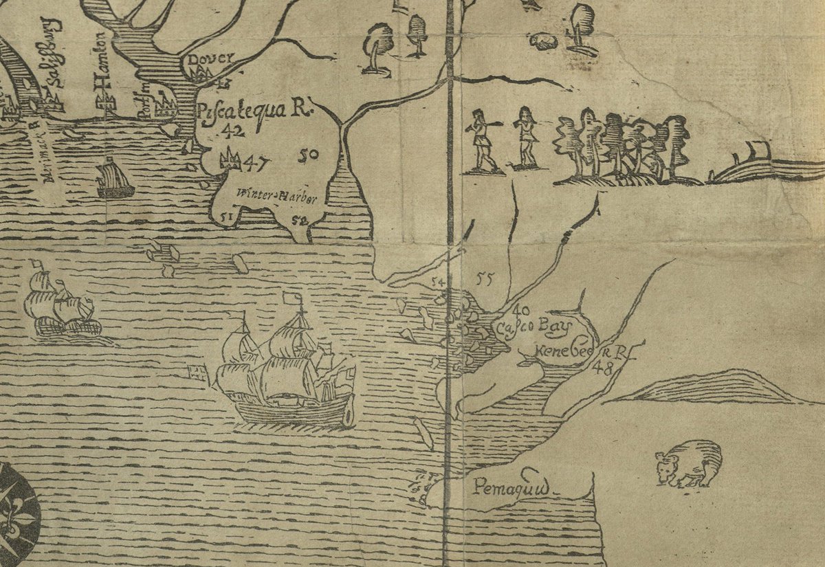 Jay_Moschella's tweet photo. John Foster's "Map of New-England" -- first map printed and published in British North America. Issued in William Hubbard's Narrative of the troubles with the Indians in New-England. Boston: Foster, 1677. BPL call no. G.365.62 https://t.co/f9DC5h87xJ