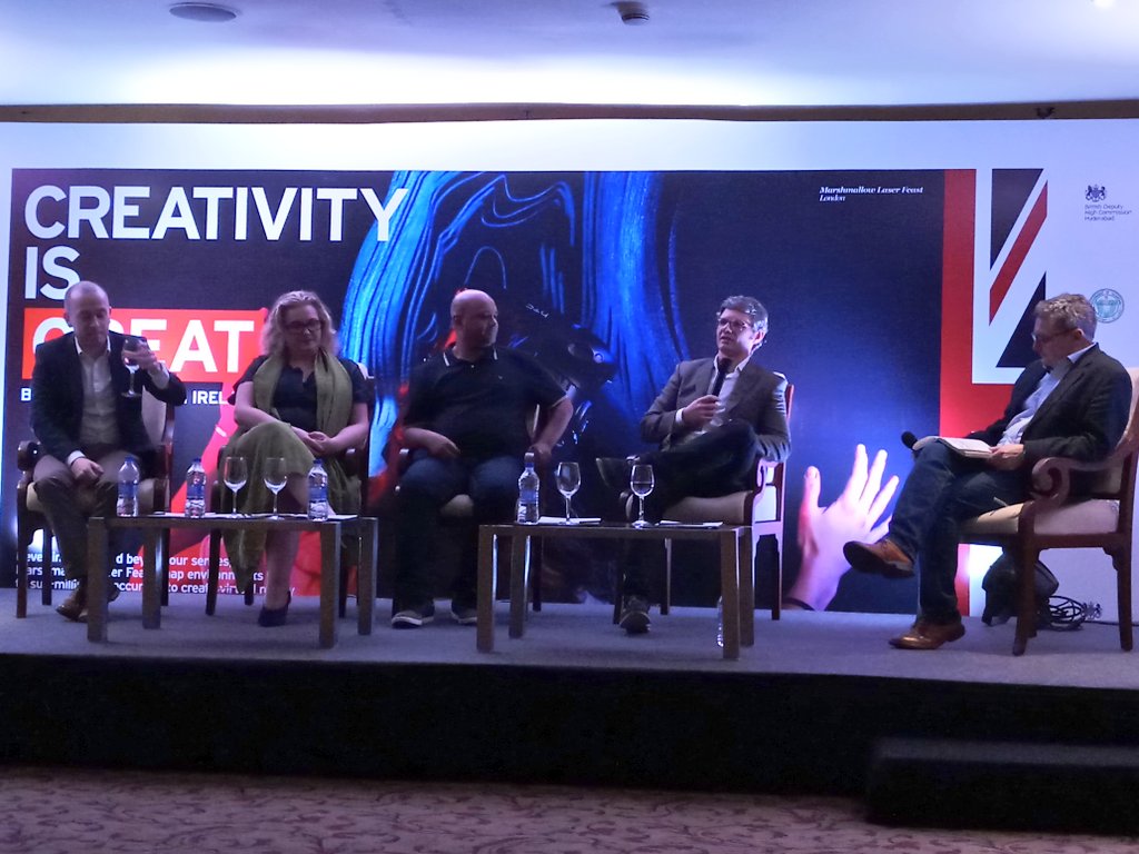 Final panel of our Gaming &amp; Immersive Tech Summit, Hyderabad with: <a href="/Chris_Guerin/">Chris Guerin</a> CEO of @shortcgi 
Prof. of Transformation Design Karen Cham <a href="/uniofbrighton/">University of Brighton</a> 
<a href="/THubHyd/">T-Hub</a> COO @srinikollipara &amp; <a href="/virtualise360/">virtualise360</a> own <a href="/Slatsy_lad/">Sam Slater</a> expertly chaired by <a href="/billington_paul/">Paul Billington</a> 
#GREATforCollaboration
