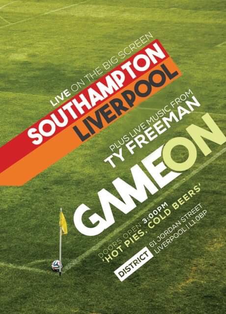 aBOSSNight's tweet photo. Our friends @DistrictLpool have the match on their huge projector screen on Sunday. Live music before the game from Ty Freeman. Hot pies &amp; 4 beers for £10. Spread the word!🍻⚽️🎶 https://t.co/i9IlnQaPbS