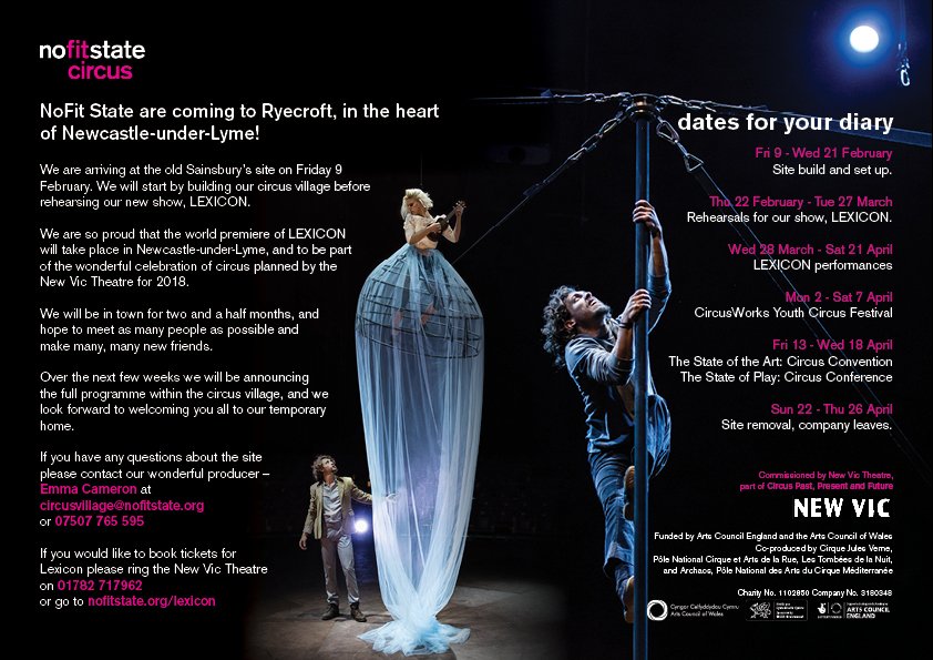 appetitestoke's tweet photo. How excited are we? 
Uber excited.
Tonight we welcome the first arrival from @NoFitState Circus to the Ryecroft  site in Newcastle-under-Lyme. As they begin to prepare for an amazing few weeks ahead with a month of #Lexicon shows and more! #CircusPastPresentandFuture #Circus250 https://t.co/oRrPl2jy0R