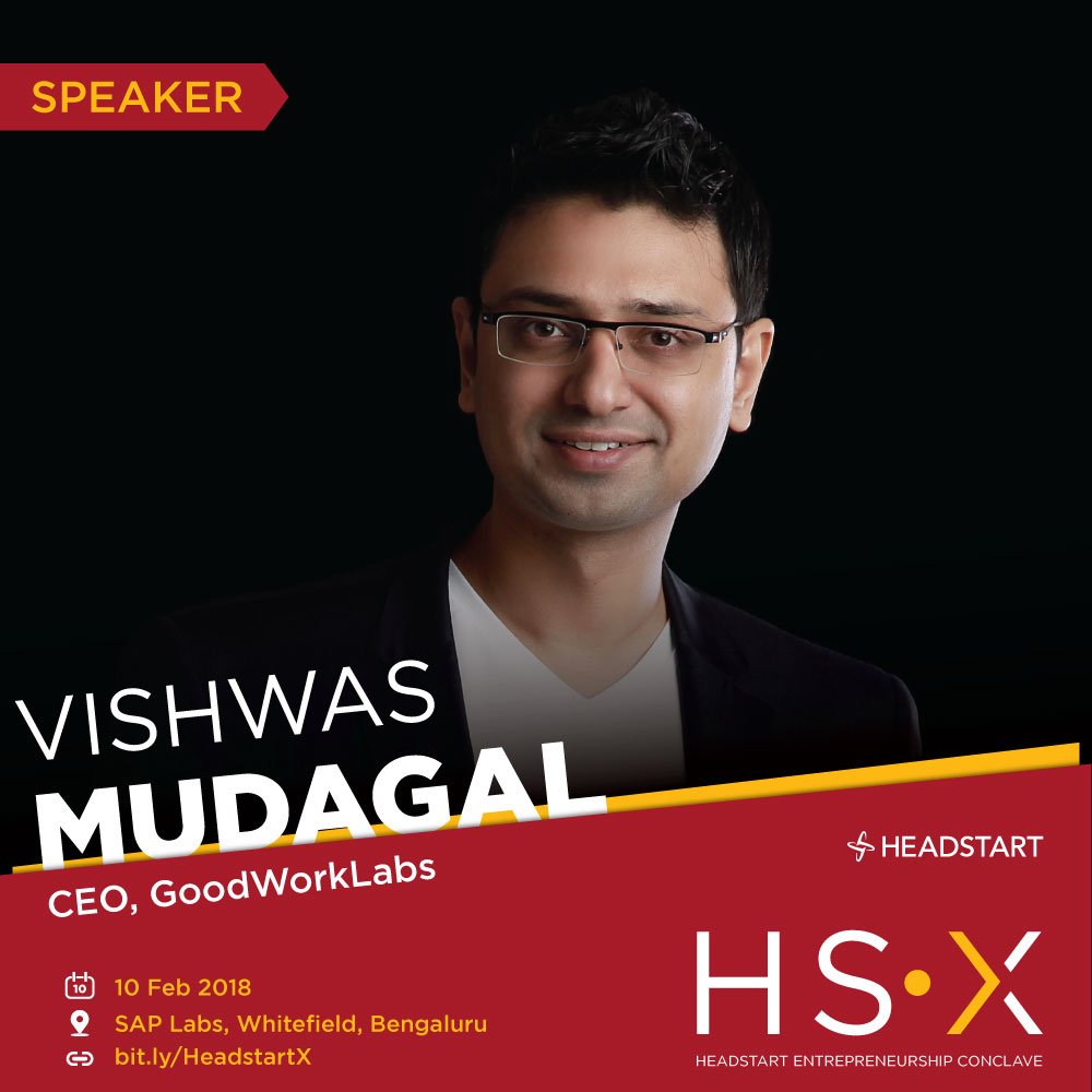 Just 1 more days to go for India's largest #startup conclave #HeadStartX

Join us with <a href="/vishwasmudagal/">Vishwas Mudagal</a> of <a href="/GoodWorkLabs/">GoodWorkLabs</a>

Venue - <a href="/SAPStartupStudi/">SAP Startup Studio</a>
Date - 10th Feb, 9:00 AM

Register now - bit.ly/HeadstartX

#HSX #Investor