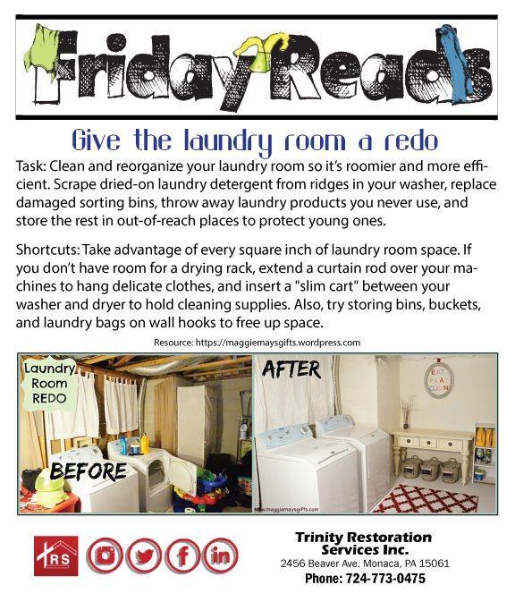 trinityres1's tweet photo. Laundry laundry, where's the laundry? Is it time for you to redo that laundry room so you can find things again. Trinity Restoration Services not only helps in times of trouble, but they help with renovations too! #trinityres https://t.co/jbuYsGsdSi