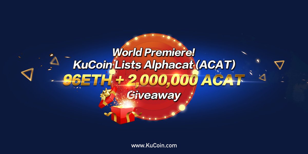 #ACAT lists on KuCoin, We have totally 16 #ETH #giveaway!
Follow @kucoincom,retweet this competition tweet, then fill in the form to get a random ETH rewards @ACAT_Official #kucoin
Details: https://t.co/CGgWG3LDOT
Form: https://t.co/oPxoGWHFfF
End Time:2018/02/14 23:59:59(UTC+8) https://t.co/YBNFz2yru0