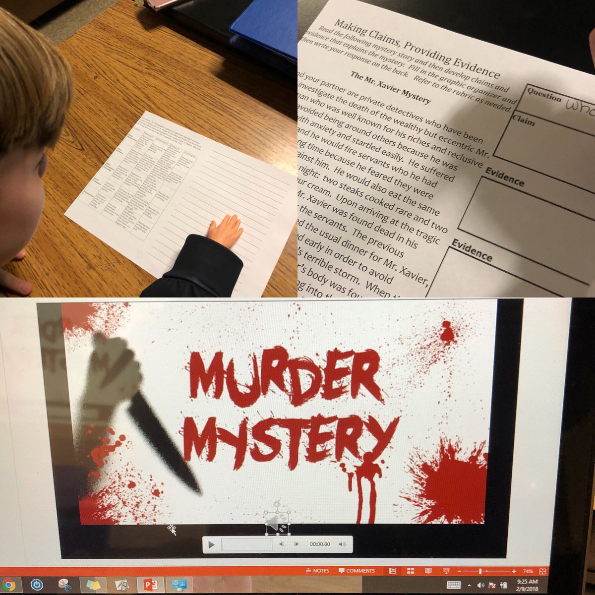 MrL_Science's tweet photo. Students practicing writing CERs using a murder mystery and a podcast.  #NGSS #science #pgms #PGMS_CHAT #ScienceRules https://t.co/bnRY0sy3g1