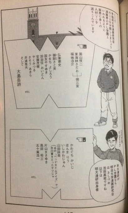 早稲田の漫研と明治大学の漫研は有名だね。（弘兼憲史
