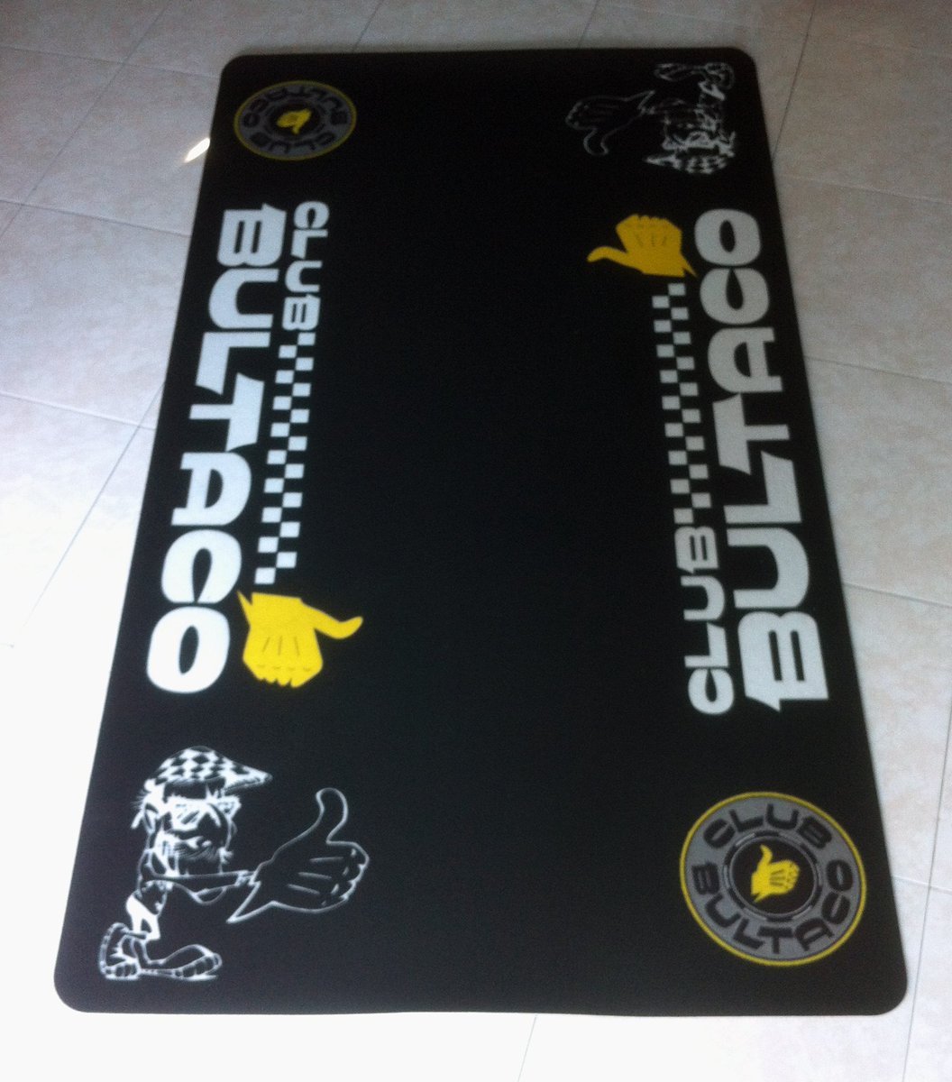 inkymat's tweet photo. Este fin de semana estaremos en el salón #Retromoto con esta preciosa alfombra para el Club Bultaco #motos #motorbike https://t.co/5uGeSK4m0t