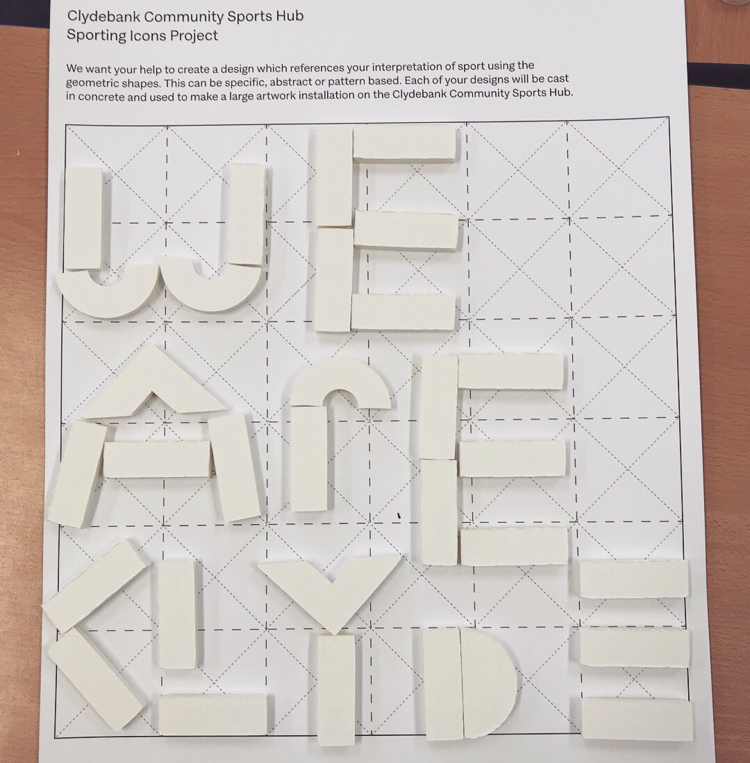 _GreigAnderson's tweet photo. Great day of @FreytagAnderson @MarcKilkennyArc workshops with primary school children today. Creating some public artwork for the new Clydebank Community Sports Hub. #moresoon #workshops #whitecrookprimary #design #iconsproject #publicart https://t.co/2LffDpkBnb
