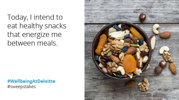 missericatweets's tweet photo. My daily intention: Snack strategically for energy between meals #WellbeingAtDeloitte #sweepstakes https://t.co/9dFRddZOvY