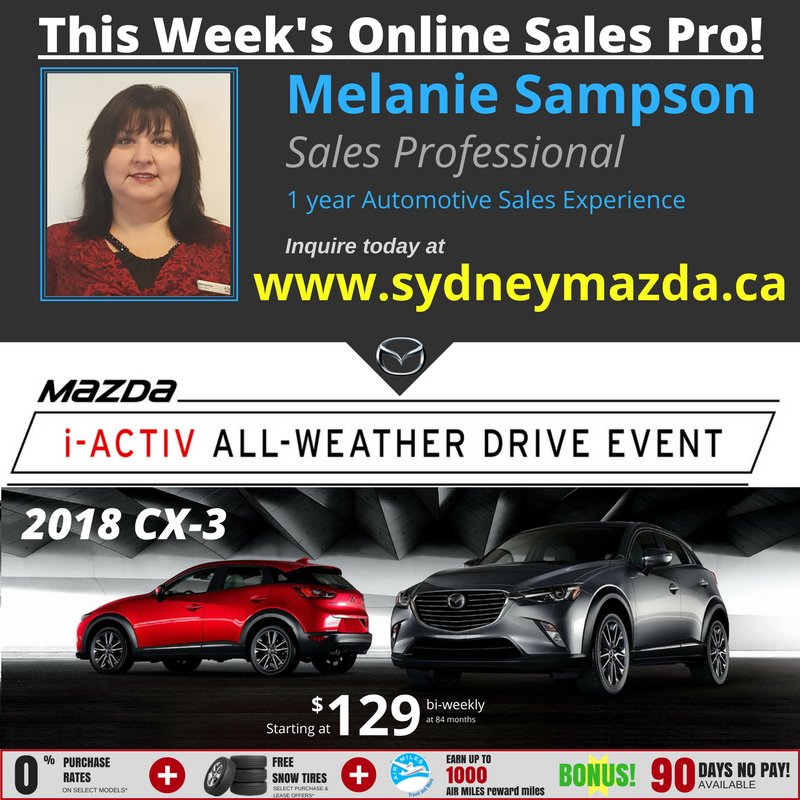SydneyMazda's tweet photo. This month is Mazda's i-ACTIV All-Weather Drive Event, and rightfully so! Inquire about our powerhouse CX-3 here https://t.co/2N0y8HleQn and go for a test-drive with Melanie to experience the i-ACTIV AWD first hand!
#CX3 #iACTIV #WeatherDriveEvent #Mazda #ZoomZoom #OnlineSales https://t.co/QMbGyLQ6Wk
