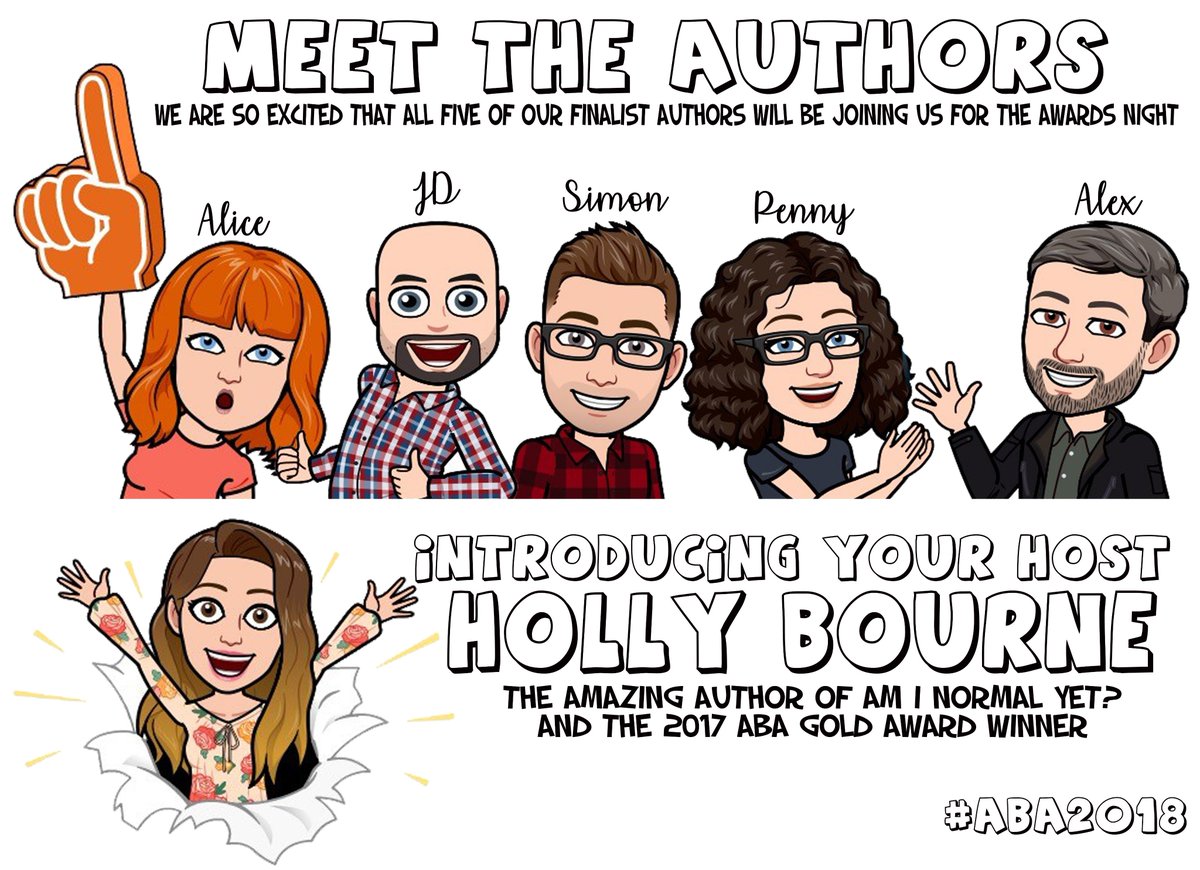 SussexABA's tweet photo. VERY excited to announce that all 5 #ABA2018 nominated Authors will be attending the Awards night on Friday 22nd June! Along with our FAB host (and #ABA2017 winner) @holly_bourneYA IT'S GOING TO BE EPIC!!!!! https://t.co/GifyC7dnlV