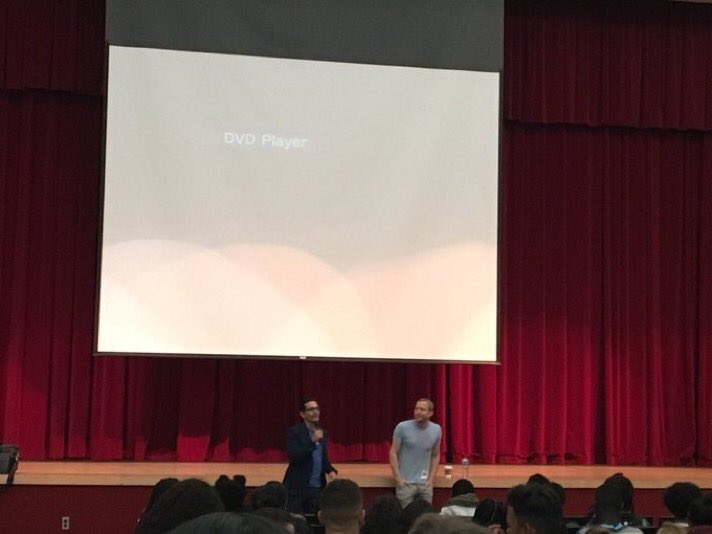 One of the actors from <a href="/listenthemovie/">LISTEN</a> Micah Hauptman surprised over 700 #DBHS students today to speak to them after the private screening