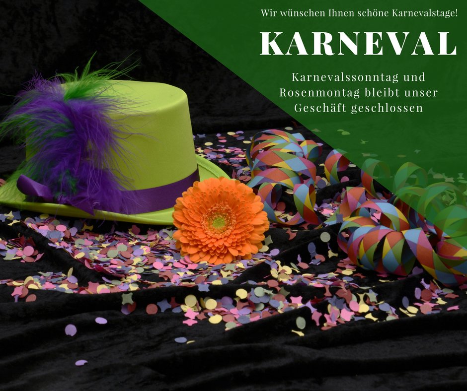 blumenfragen's tweet photo. Wir wünschen Ihnen schöne Karnevalstage. Unser Geschäft bleibt Karnevalssonntag und Rosenmontag geschlossen. https://t.co/oqrOUH1PrP
