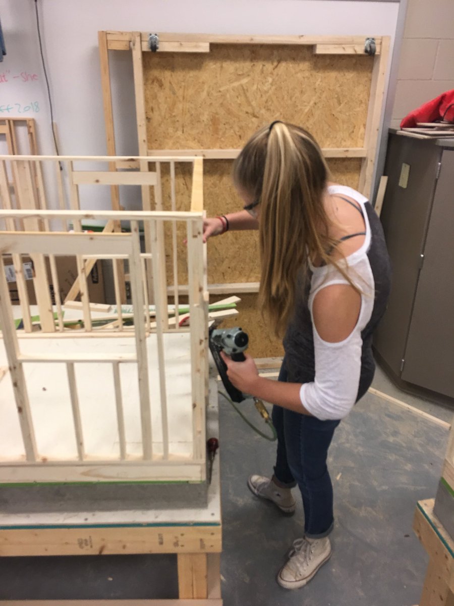 hhscarpentry's tweet photo. Walls being raised in Carpentry II. #carpentryisforwomentoo #notjustamansjob https://t.co/zCqZSkfQqi