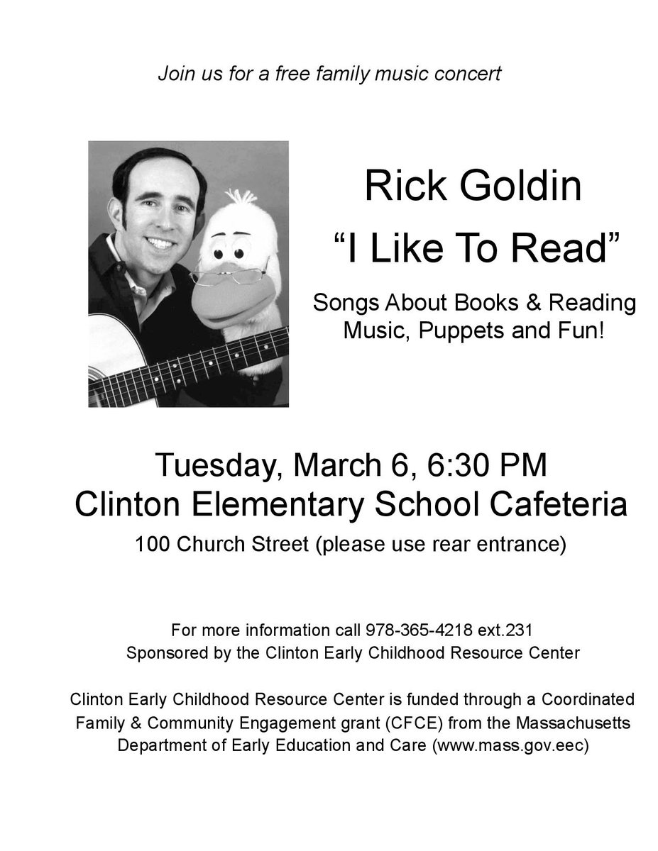 Clinton_CFCE's tweet photo. Please join us for another evening family event - Tuesday, March 6th at the CES Cafeteria - FREE for all https://t.co/GpC4gw3a8i