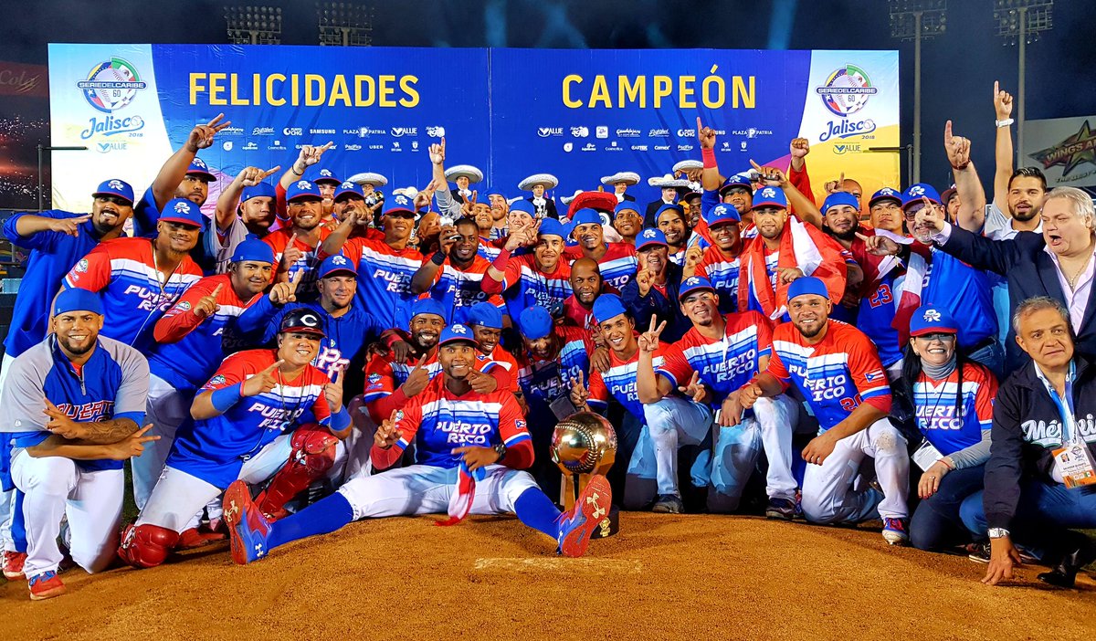 Felicitamos al equipo de los Criollos de Caguas de Puerto Rico 🇵🇷 por el Campeonato🏆 obtenido en la @SDCJalisco2018 terminando con ello la temporada de la pelota invernal⚾️ ¡¡MUCHAS FELICIDADES!!