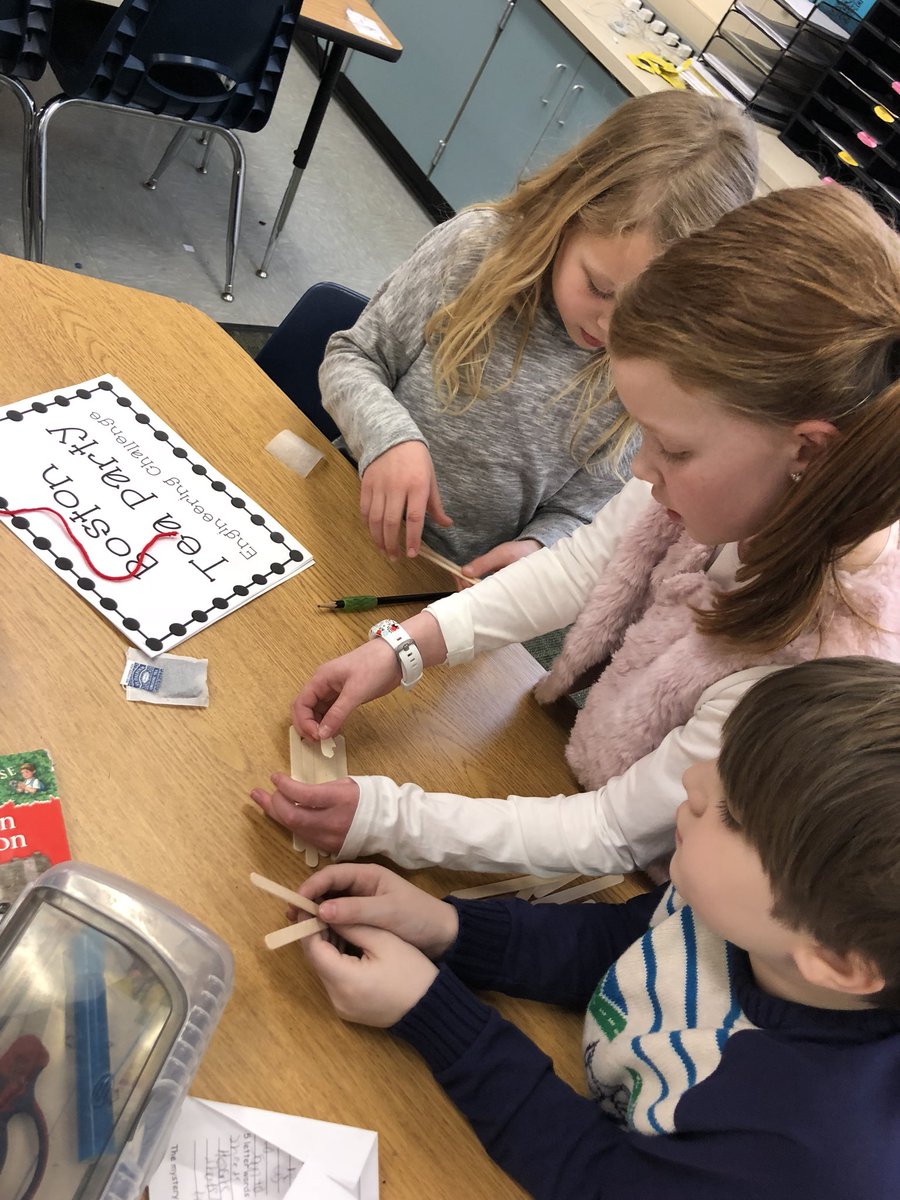 kawilliams1701's tweet photo. Boston Tea Party #STEM challenge! Stay tuned to see if our tea remains protected in the crate we constructed when thrown overboard! @PVElementary #pvestem https://t.co/mCjFroH3Q0