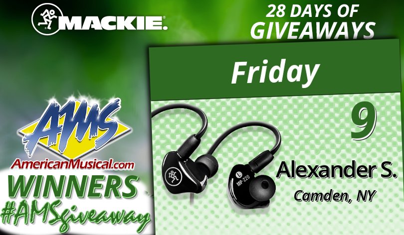 AmericanMusical's tweet photo. Congrats, Alexander S. of Camden, NY, our Mackie #28DaysofGiveaways winner for 2/9.
Enter Here for your chance to Win @MackieGear MP220 In-Ears! https://t.co/CpGucp5lfR
**Winners receive an email with more information - Final Drawing Feb 28th.
--
#AMSgiveaway #MackieGear https://t.co/5neRUJibeL