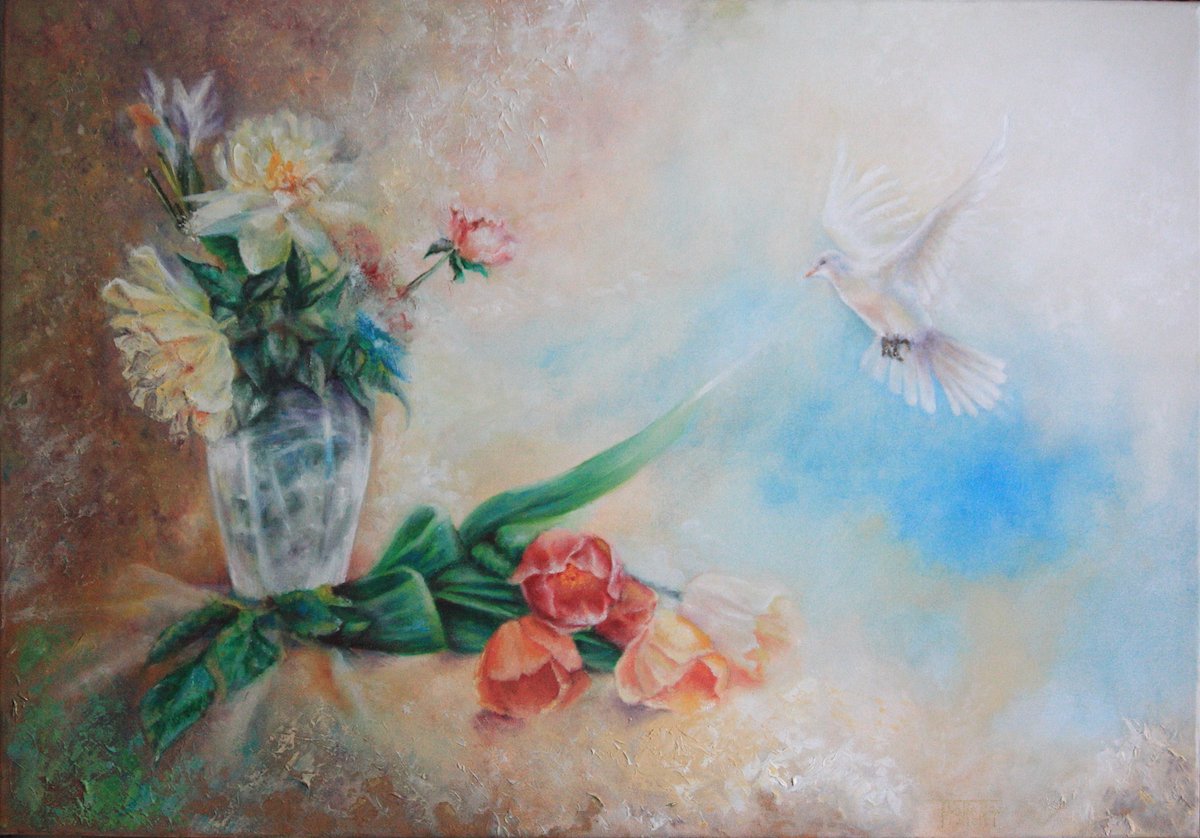 Artefloart's tweet photo. Voici mon dernier tableau huile sur toile "Bouquet céleste" 70x100 cm https://t.co/wdtnHxpOYb