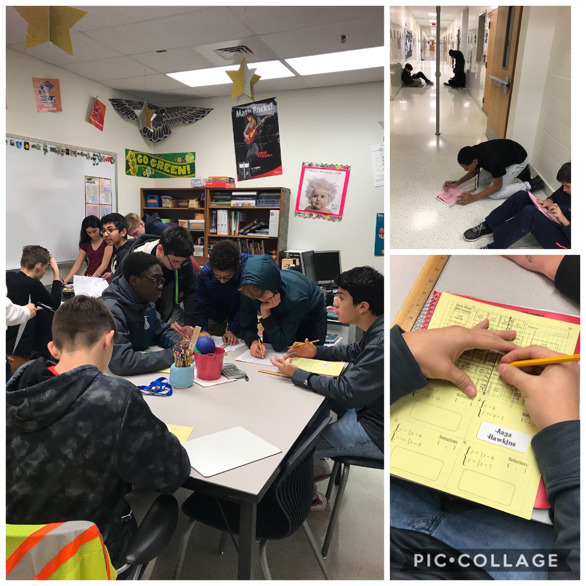 AshleyDHawkins's tweet photo. The amazing math race is happening today at #UMS! @msnalleyums @MsFrank_UMSmath and @aa_urbana classes are competing in a school wide scavenger hunt and LOVING it. #solvingsystemsofequations #graphingsystems #mathisfun https://t.co/D85Mf9JONf