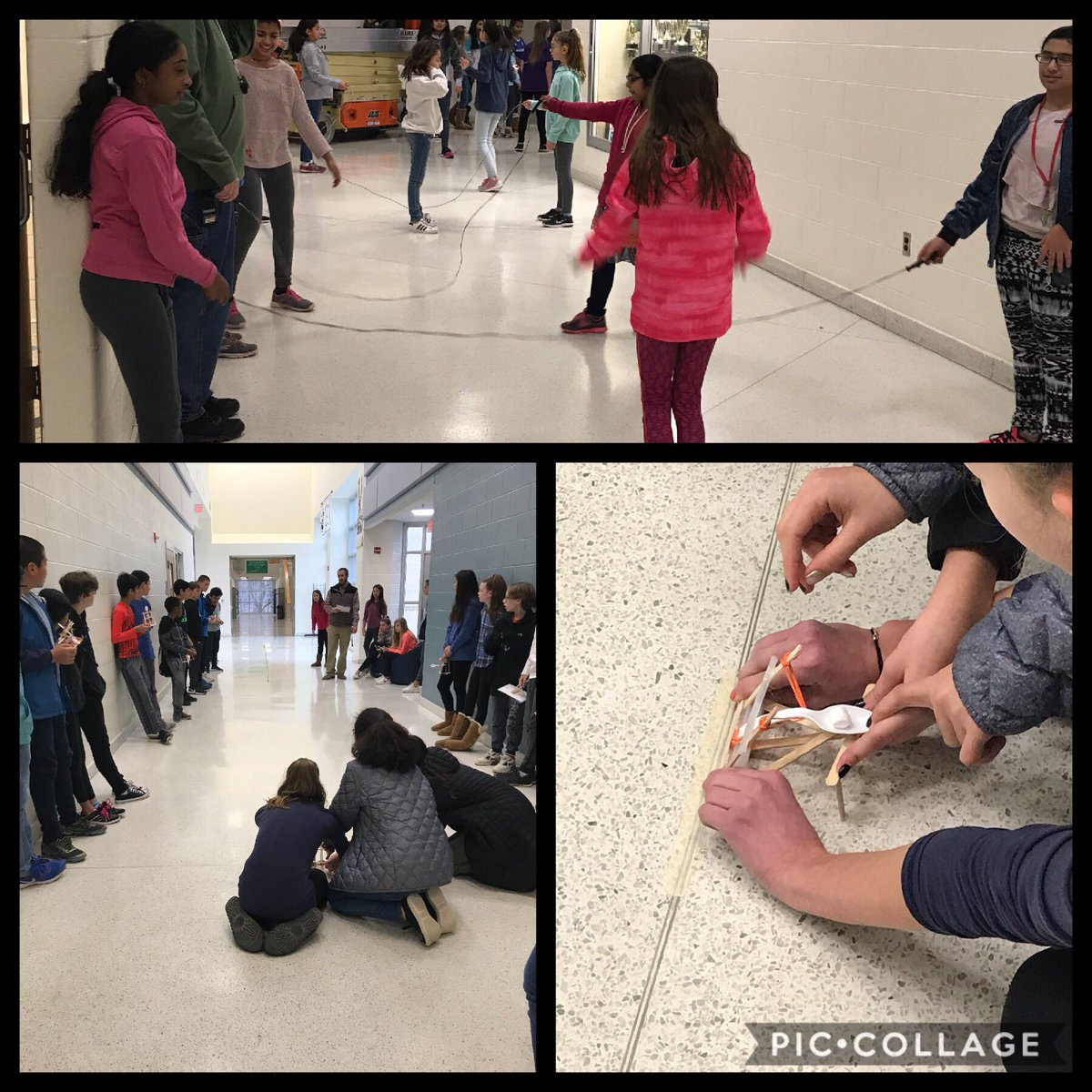 AshleyDHawkins's tweet photo. A couple of unplanned obstacles in the way of our amazing math race today... @MrGreenUMS class is testing their marshmallow catapults &amp; Mr. Johnson’s PE students are jumping rope! #flexibleclassrooms #watchoutforflyingmarshmallows https://t.co/FWjpZbgTqB