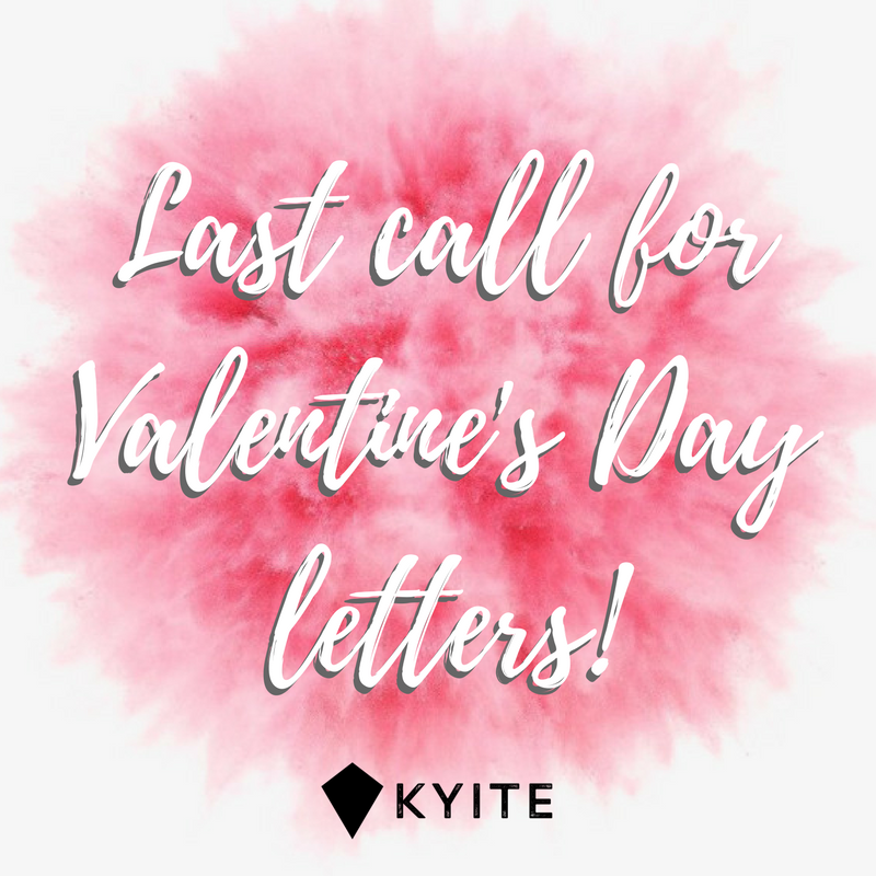 KyiteMessenger's tweet photo. Today is the last day to send a Valentine’s day letter through Kyite! Send your letters before the end of the business day to make sure they reach their destination in time! Get started at https://t.co/uzNYi2MXU6 #KyiteMail https://t.co/yPqJ8Rr8wR