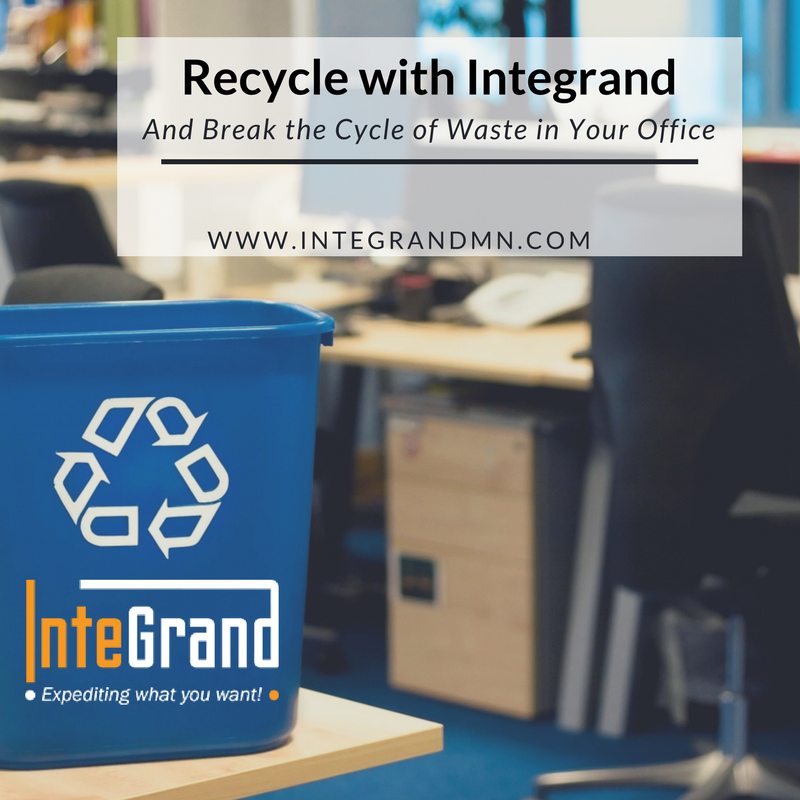 Are you ready to break the cycle of waste in your office? If so, then you need to recycle with us! Our nationwide recycling program includes delivery and pickup. All you need is a bin to get started: integrandmn.com/recycling/  #recycle #greenworkspace #officespace