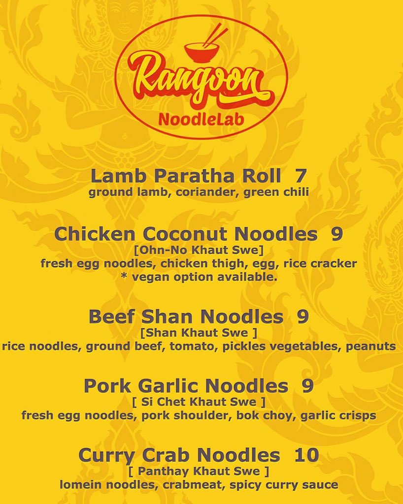 Noodles noodles! Delicious and plentiful, Rangoon NoodleLab in 5:30-9:30 today.