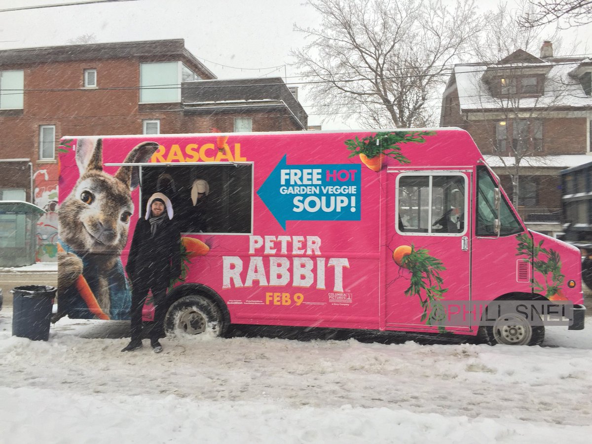 PhillSnel's tweet photo. Hot garden veggie soup from the #hotpink truck for #rascalrebelrabbit promoting the new #PeterRabbitMovie out #today! https://t.co/gtGi5c6lkT