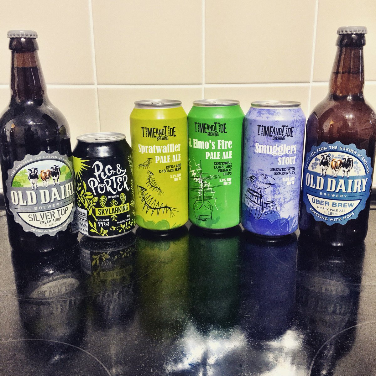 Well this was tricky but ive succeeded in picking a few local beers for the weekend 😍, 
<a href="/OldDairyBrewery/">Old Dairy taproom</a> Uber and Silver top
<a href="/PigAndPorter/">Pig And Porter</a> Skylarking session ipa😛
<a href="/TimeTideBrewing/">Time & Tide Brewing</a> Spratwaffler, St Elmos and Smugglers stout 🤘🏻😜
Whats everyone else drinking?? 
<a href="/ThanetCAMRA/">ThanetCAMRA #PubsMatter</a>