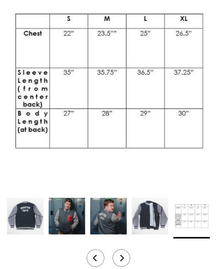 Varsity Jacket Size Chart